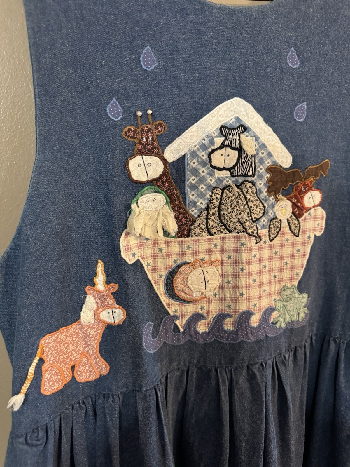 Vintage Patchwork Homemade Denim Look Noah’s Ark Dress See Measurements