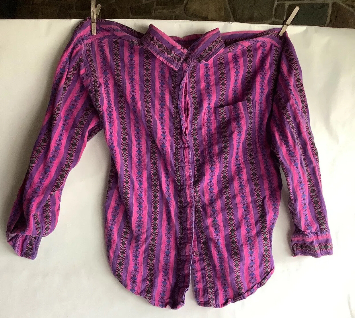 Vtg 1980s JW Jeans Nepal ethnic fabric ladies button down blouse cotton ViBraNt