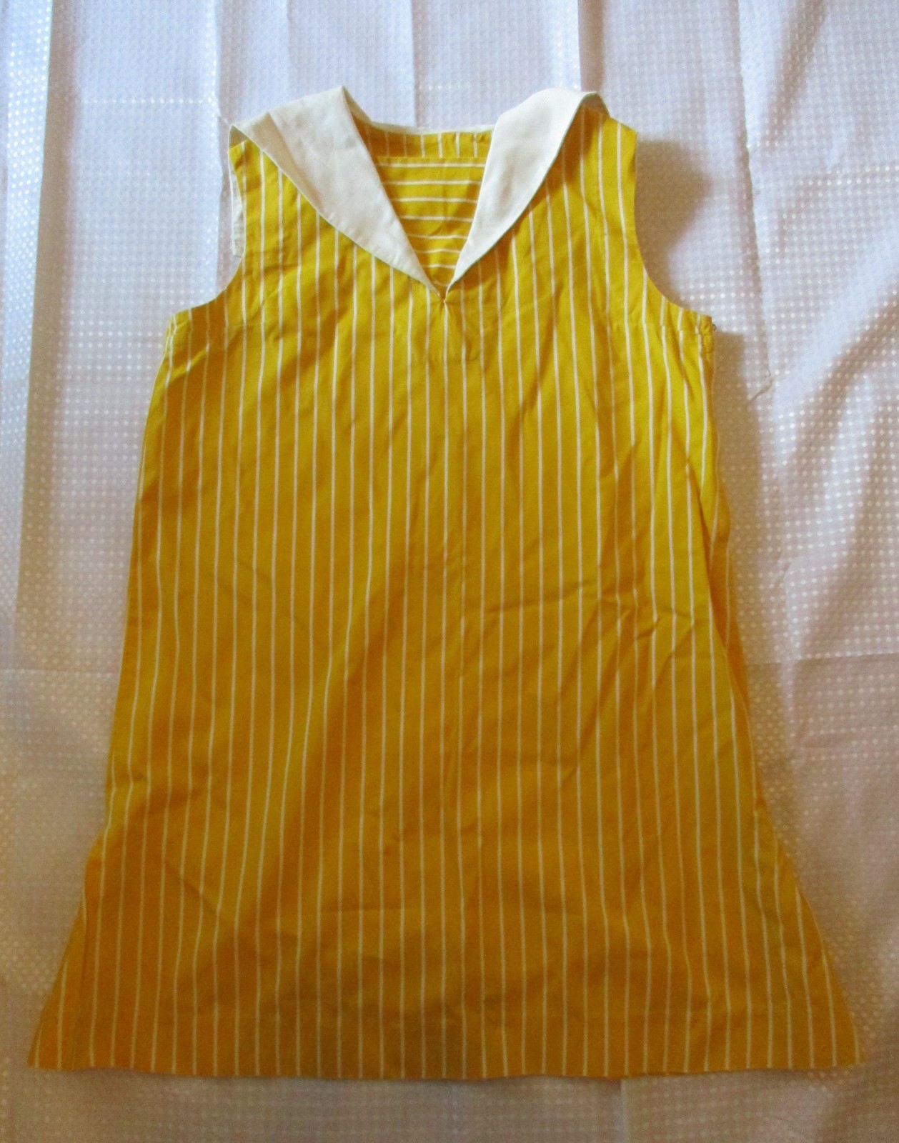 1960&rsquo;s Teen&rsquo;s Yellow Striped Cotton Sailor Sleeveless Pullover Sundress Sz. 15