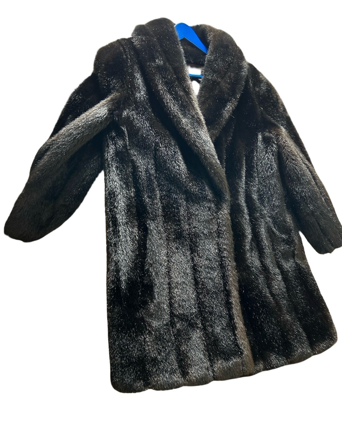 VTG Faux Fur Mid Length Coat Size READ Dark Brown Notch Collar Lined Pockets