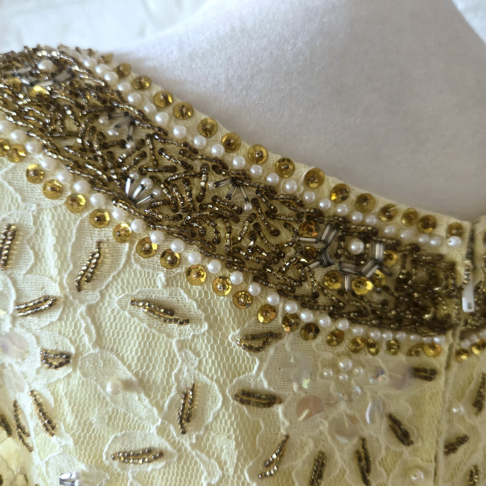 Vtg 60s 70s Beaded Tunic Top & Pants Set, Yellow & Gold, Vacation, S