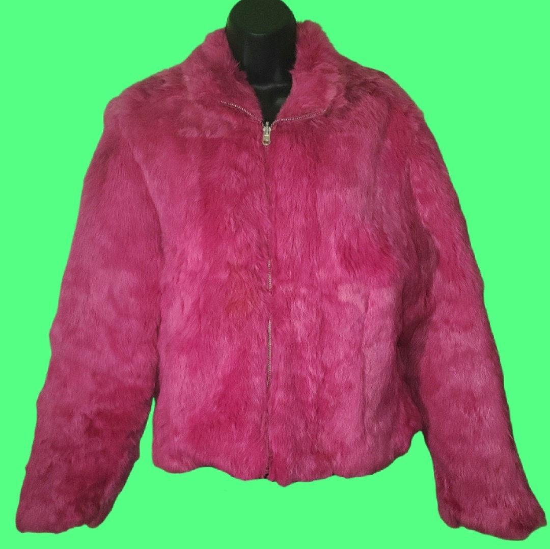 VINTAGE Y2K WILSON&rsquo;S LEATHER MAXIMA Hot Pink Genuine Rabbit Fur Reversible Coat