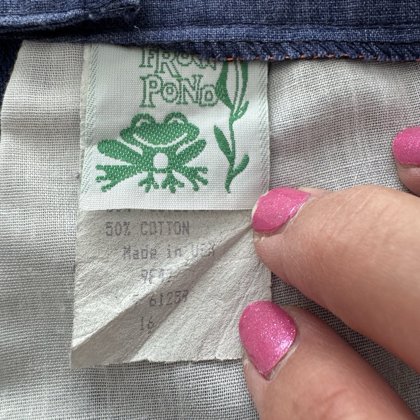 Vtg Frog Pond Skirt Skort Chambray Denim Sz 16 Golf Hole Flag Flowers USA Made