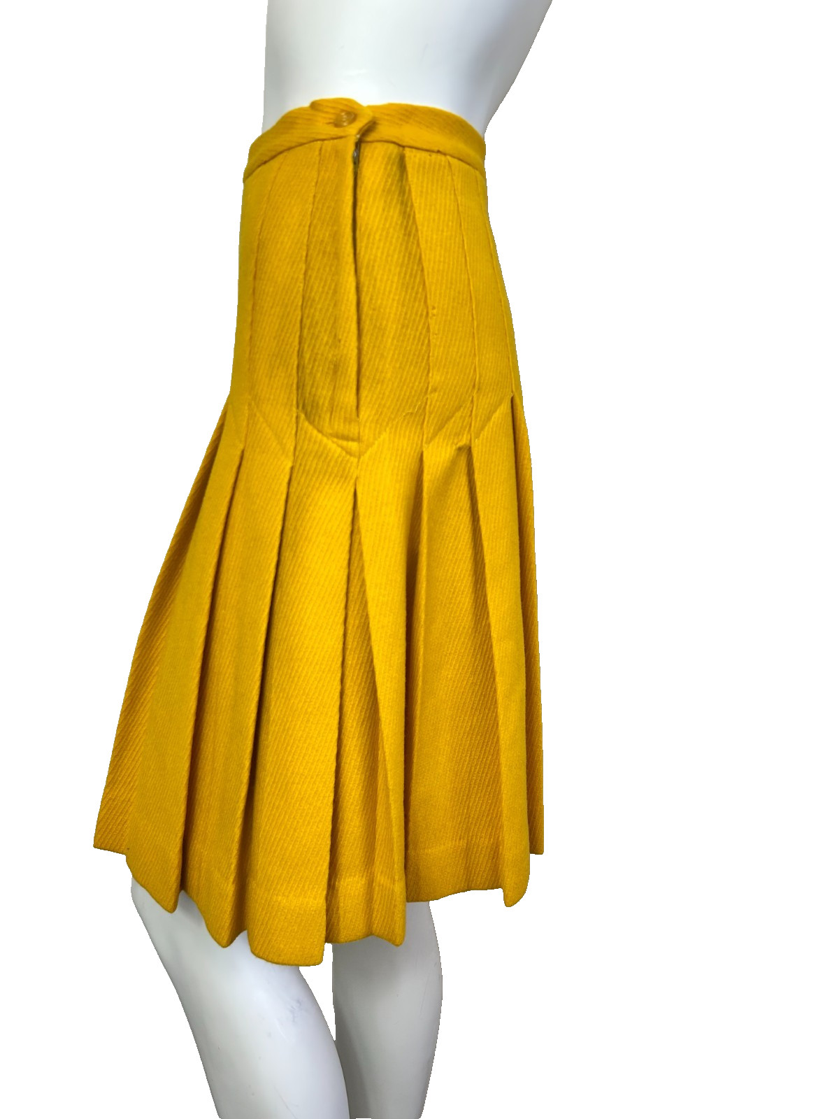 60s Wool Skirt & Cape Set Size Small Yellow Ribbed Lined Covered Button Placket