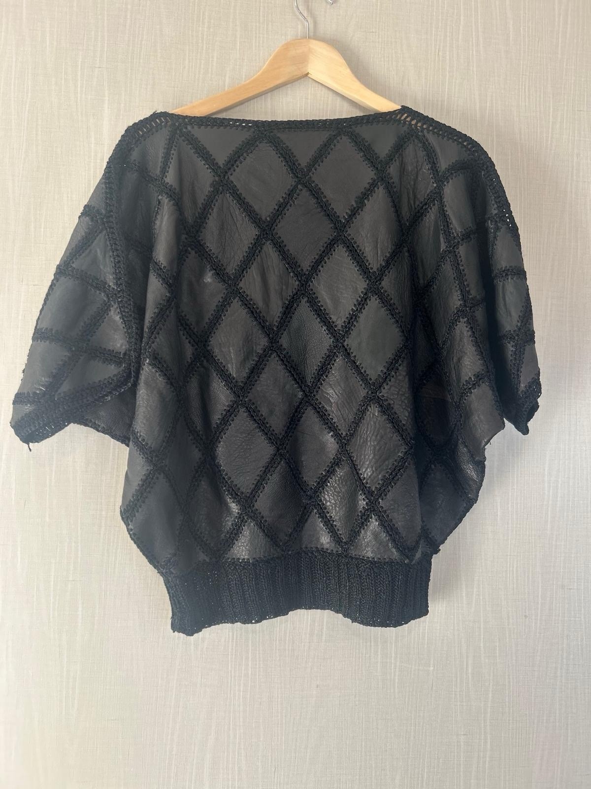 1970s Black And White Leather Pact work Top Size, S.