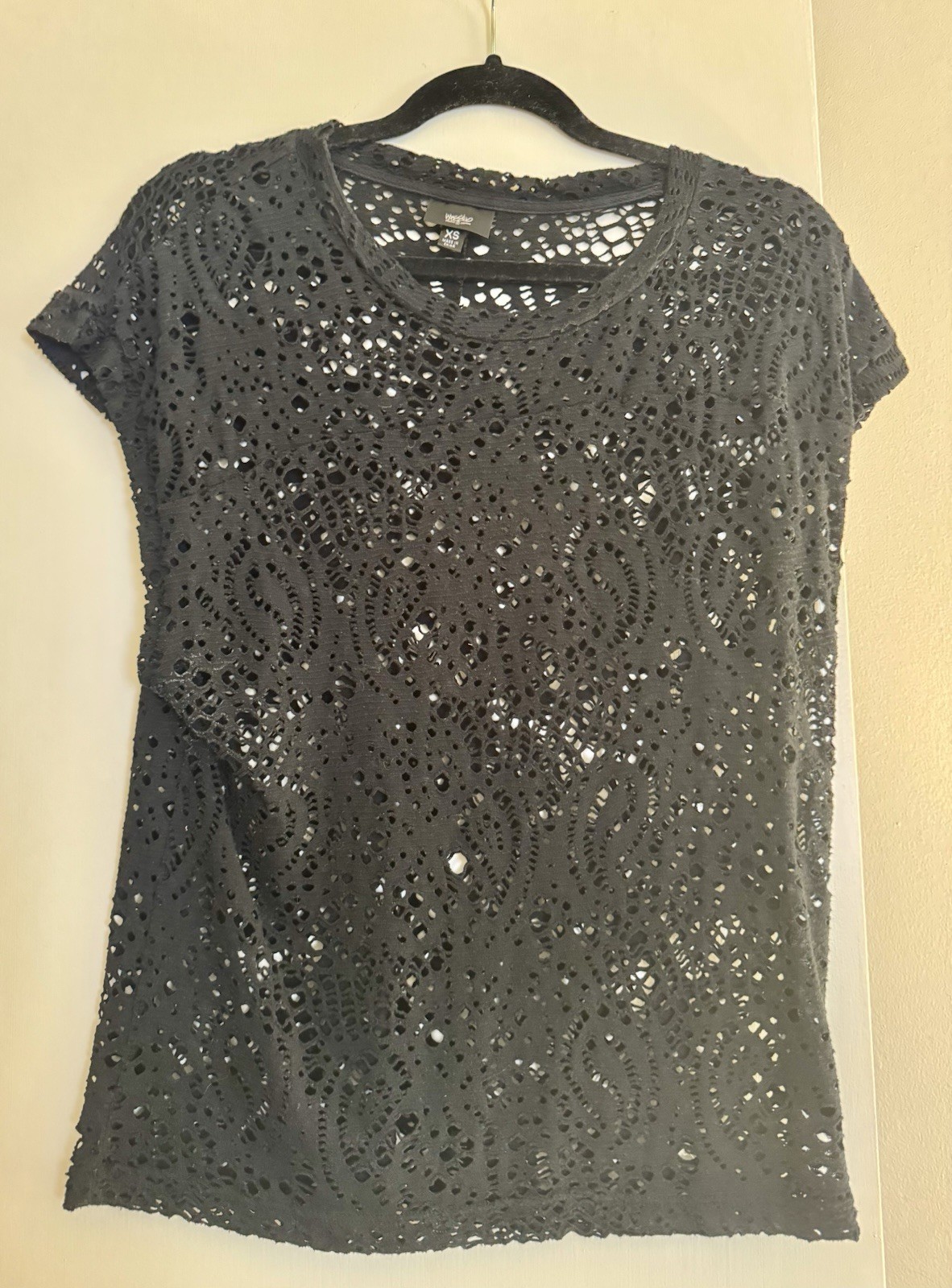 Vintage Early 2010’s Black Swimsuit Coverup Broderie Anglaise Style Women’s XS