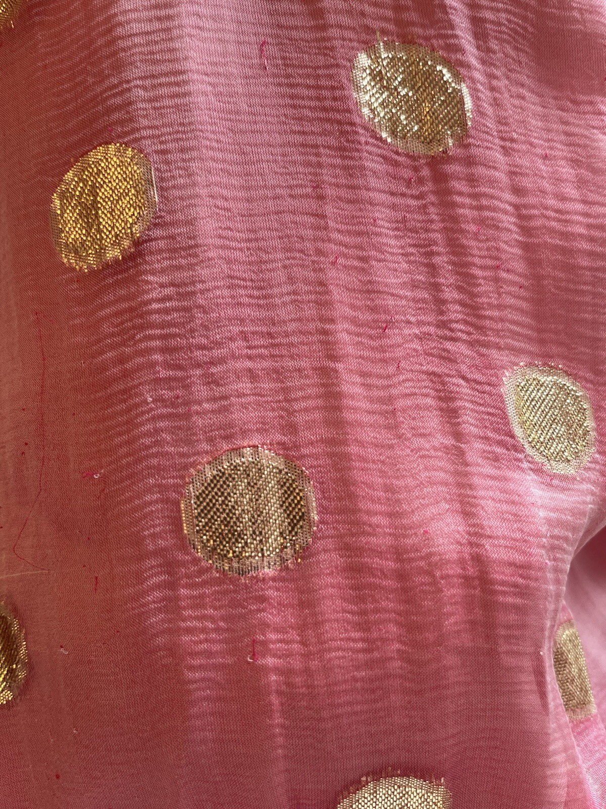 80’s Iconic dynasty Couture Pink Silk Gold Foil Dot Dress 6 Vintage Goddess S