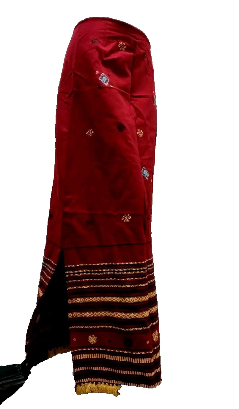 FREE PEOPLE Vintage Skirt Earth Color Ethnic Embroidery Bohemian Tassels S/M 5/6