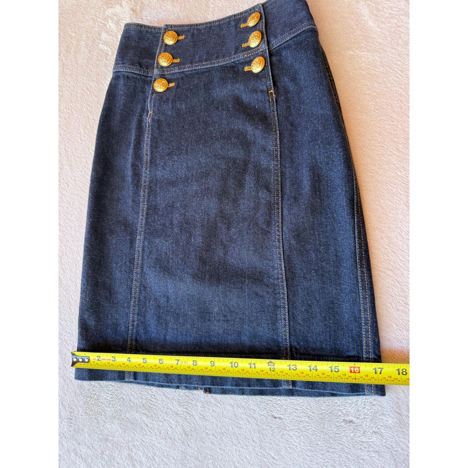 Vintage 2000s Ralph Lauren Denim Jacket & Skirt Set Gold Button Suit Petite