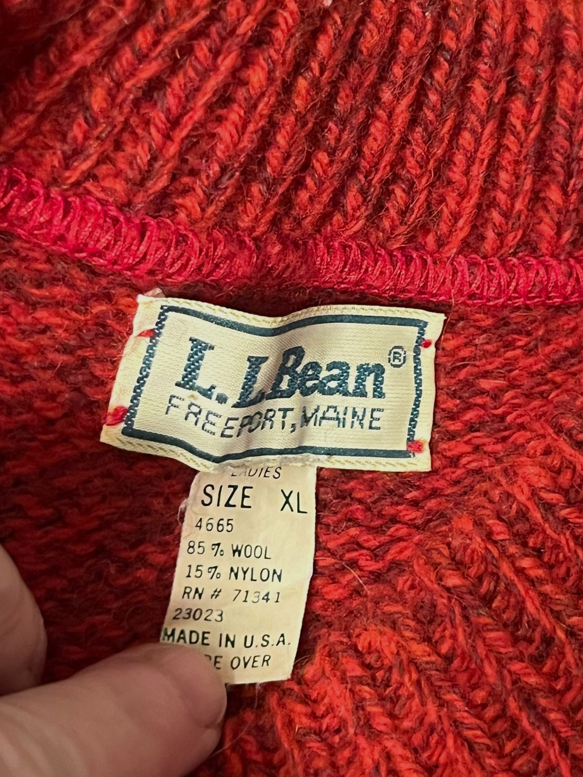 VINTAGE 80s L.L. BEAN RED WOOL KNIT PULLOVER SWEATER CREW NECK TOP WOMEN&rsquo;S XL