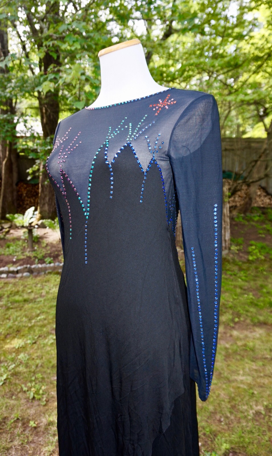 Vtg Giorgio di Sant&rsquo;Angelo Multicolor Rhinestone Stretchy Netted Bodysuit Dress