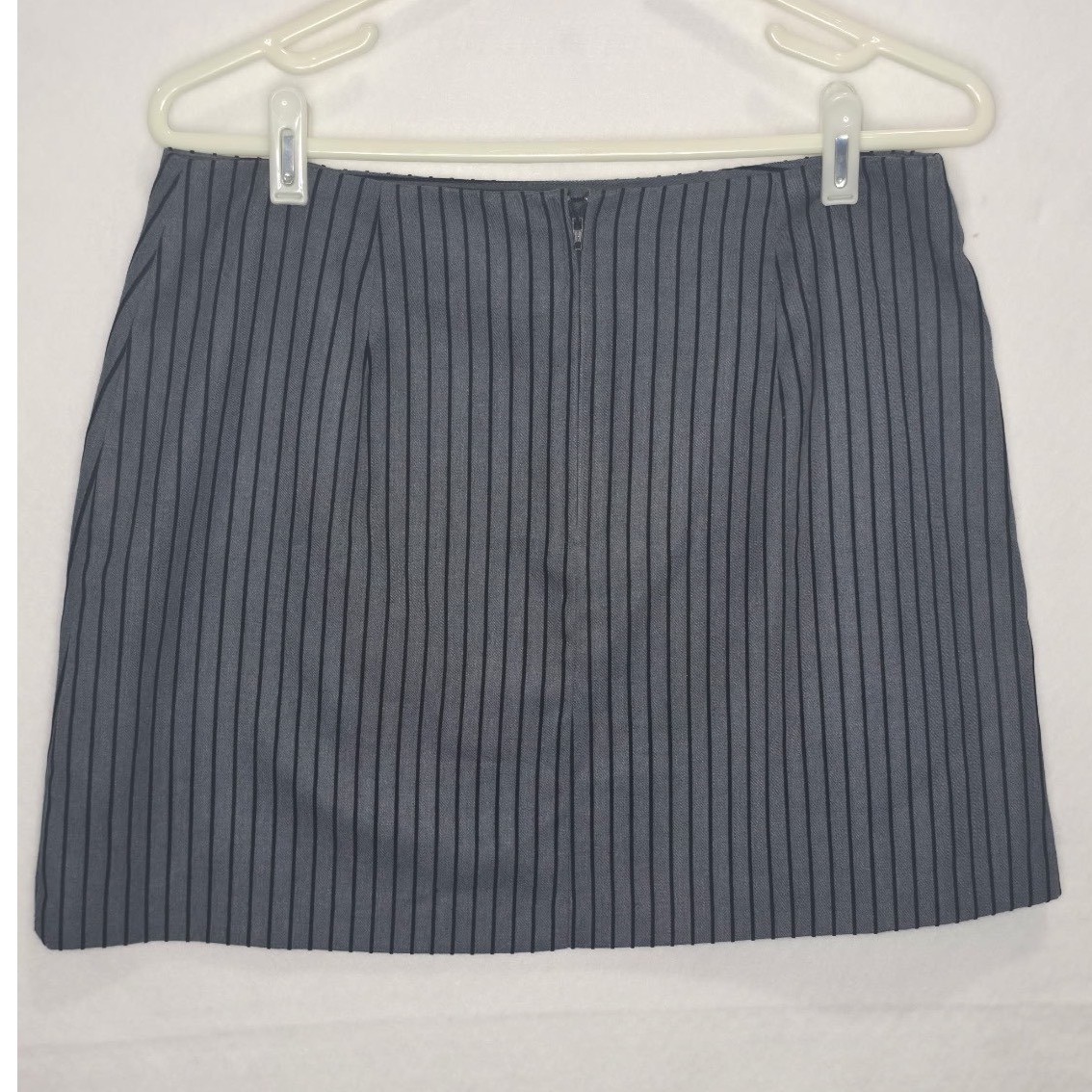 Exact Change Gray Pinstripe Mini Skirt Size 13 Vintage Made in USA Slit Zip Back
