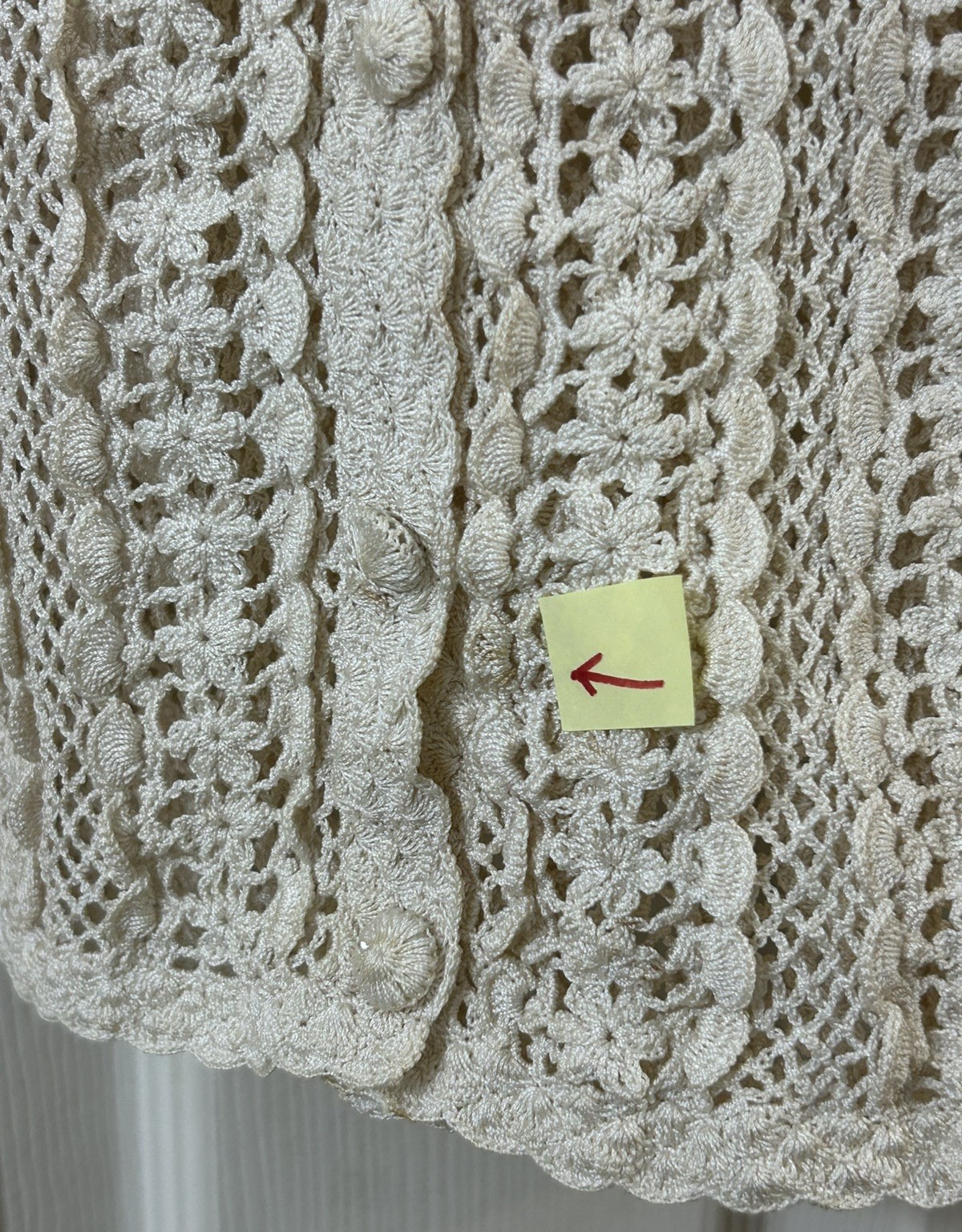 Vintage Shanghai Handmade Cotton Crocheted Cardigan Sweater Wmns LG Ecru *READ*