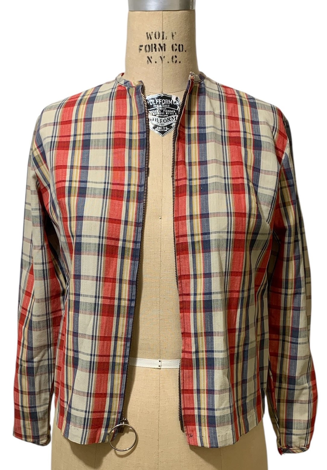 MISTER BLOUSE INC. Vintage 60s Women&rsquo;s Plaid LS Zip Front Jacket – Sz S