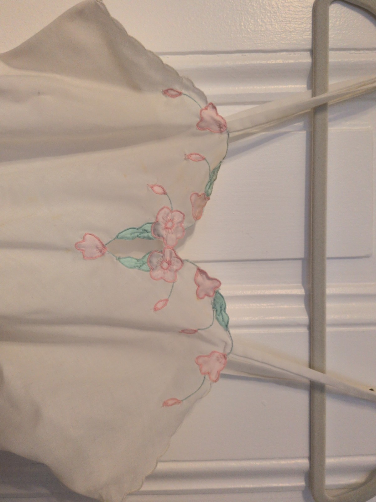 Vintage Cotton Blend Short Nightgown Robe Set Pink Flower Applique Trim Ruffle