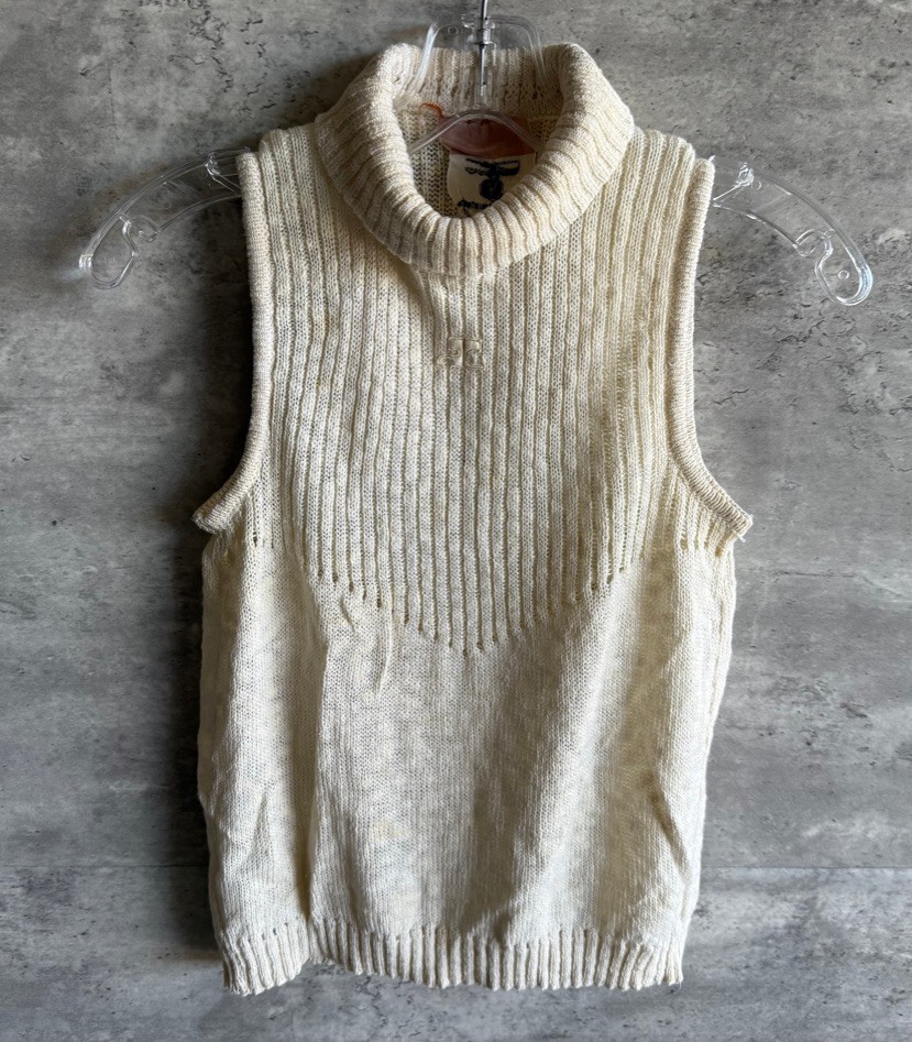 Vintage 70s Courreges Ivory Acrylic Blend Knit Turtleneck Sleeveless Top Size A