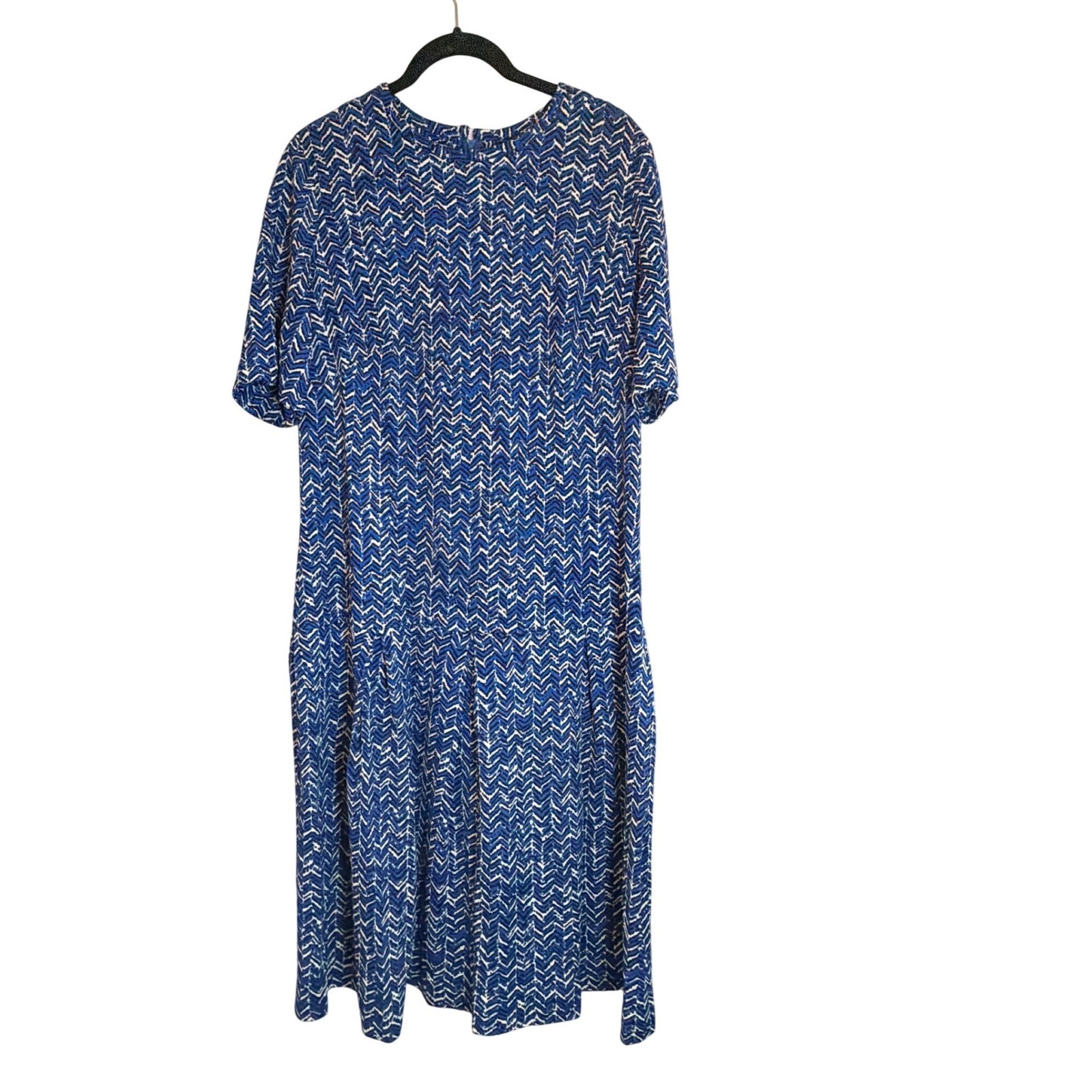 Vintage The Stroller Blue White Chevron Geometric Drop Waist Midi Dress 20.5
