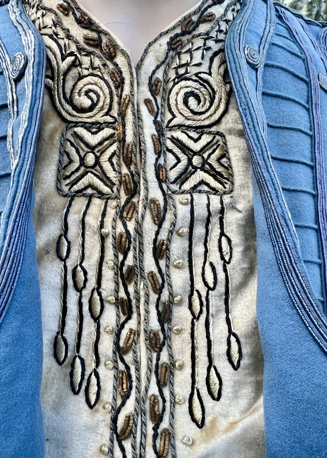 ANTIQUE EDWARDIAN BLUE WOOL 2PC WALKING SUIT DRESS