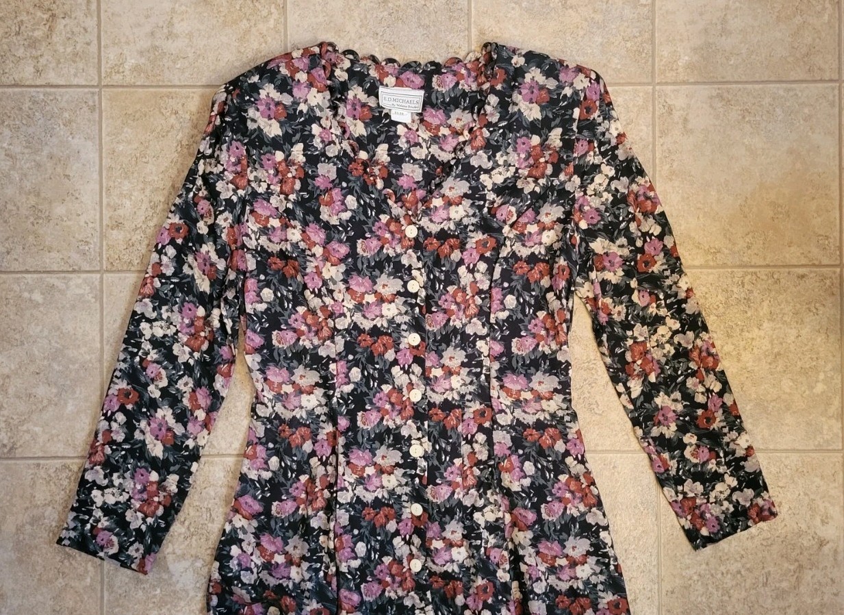 Vtg E.D. Michaels by Melanie Drucker Floral Sz 11-12 A-Line Dress Cottagecore