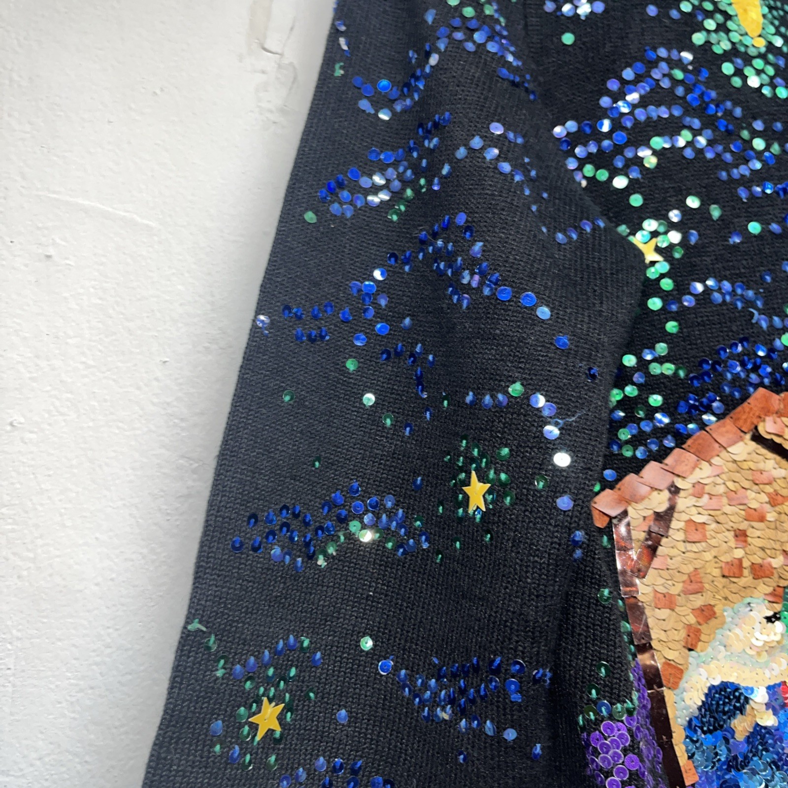 2001 VTG Michael Simon Event Nativity Scene Sequin Sweater Cardigan S