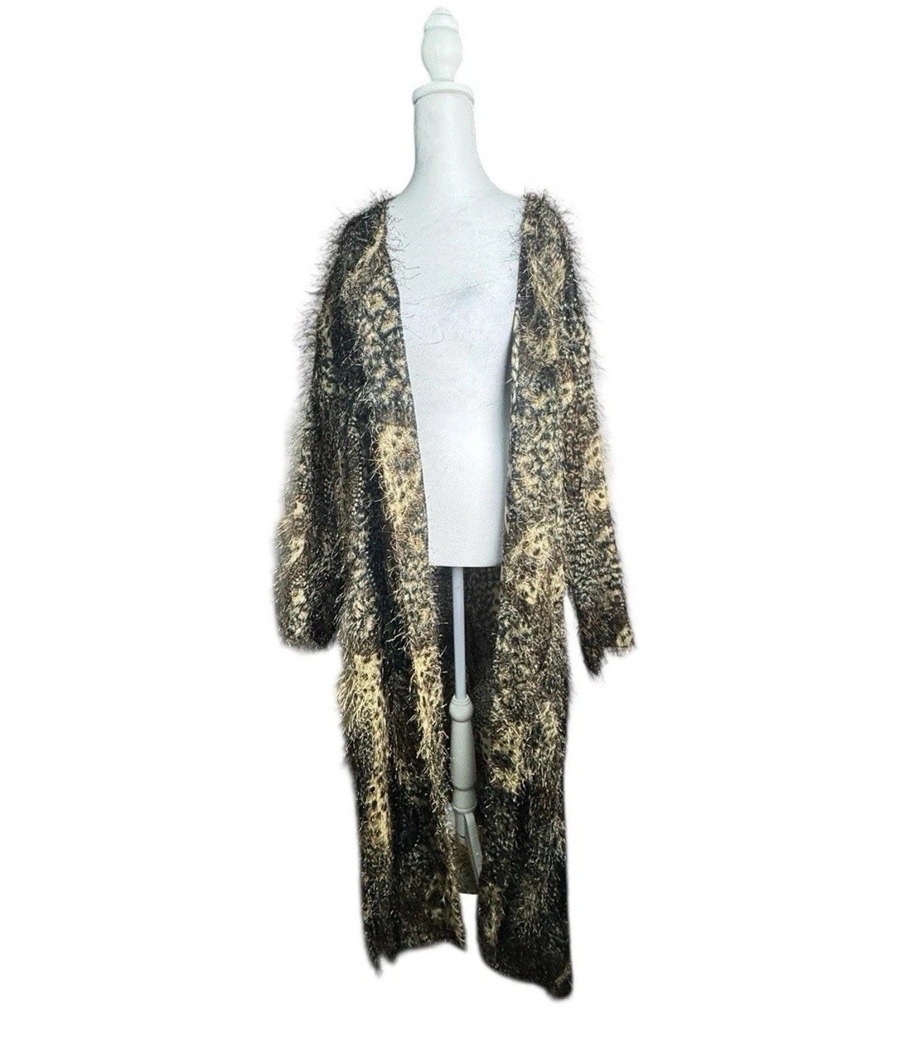 Edel Artsy Animal Print Long Statement Duster Cardigan Vintage Eclectic Boho OS