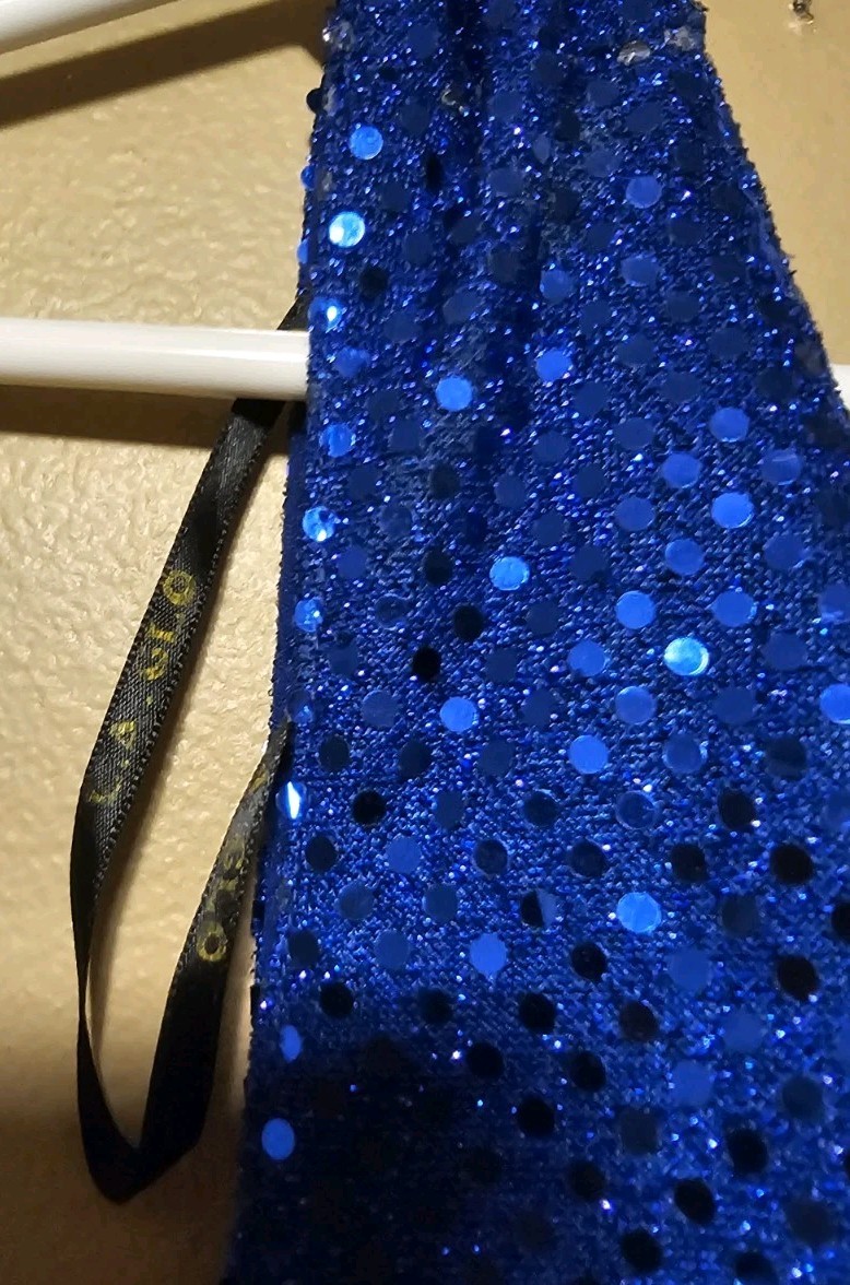 L.A. Glo Blue Iridescent Sequin Maxi Dress Evening Gown Flower Accent 20w 1990s