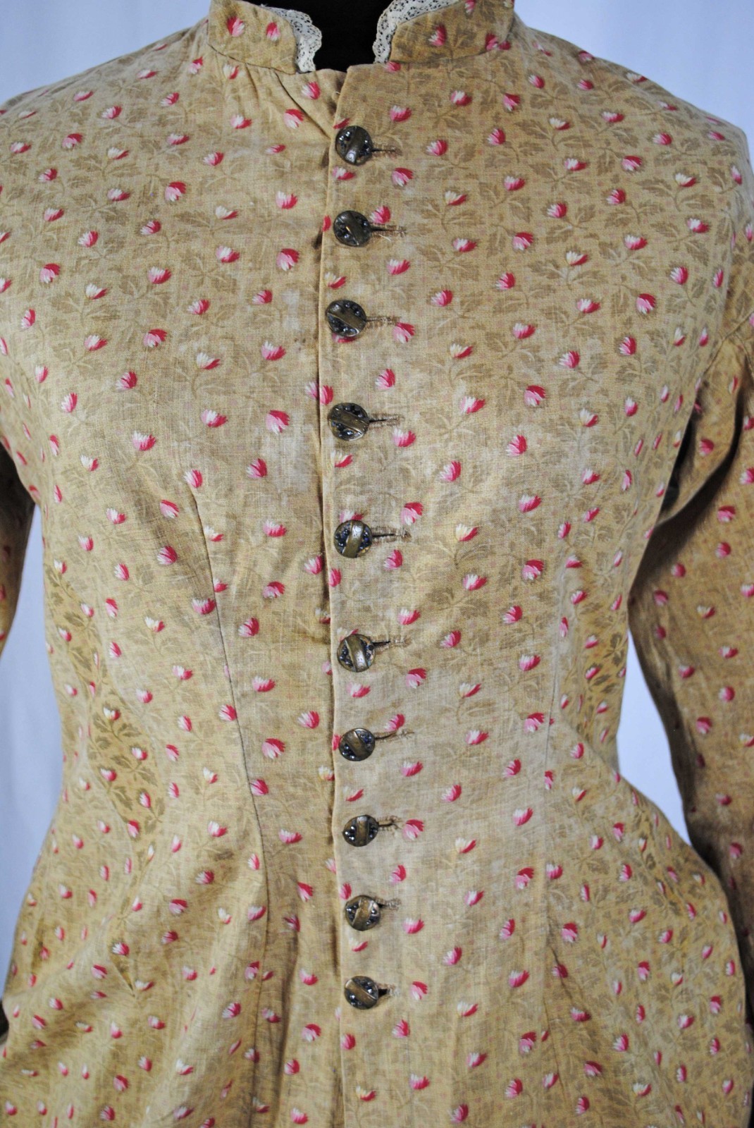 VICTORIAN 2 PIECE PRINTED CALICO AFTERNOON VISITING BUSTLE DRESS 1890