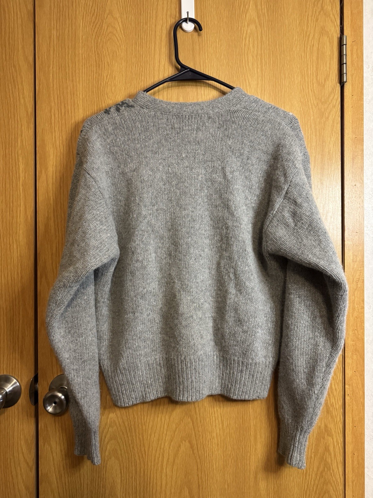 Womens MEDIUM Angora Lambswool Gray Cardigan Floral Cottagecore Teacher Casual