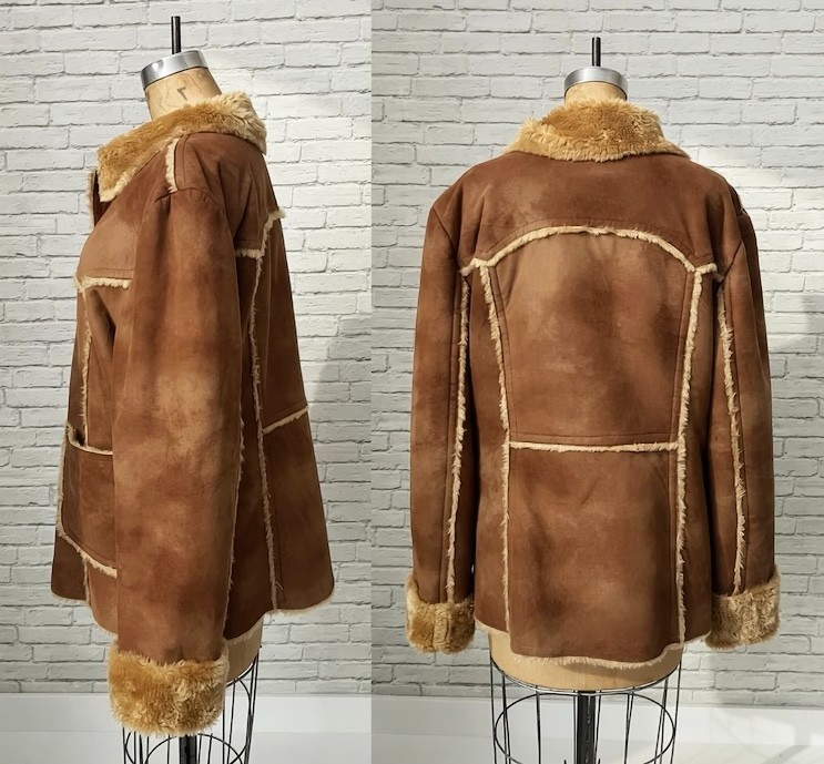 Vintage Faux Shearling Coat | Medium Large Size | 90s Brown Rancher Winter Coat