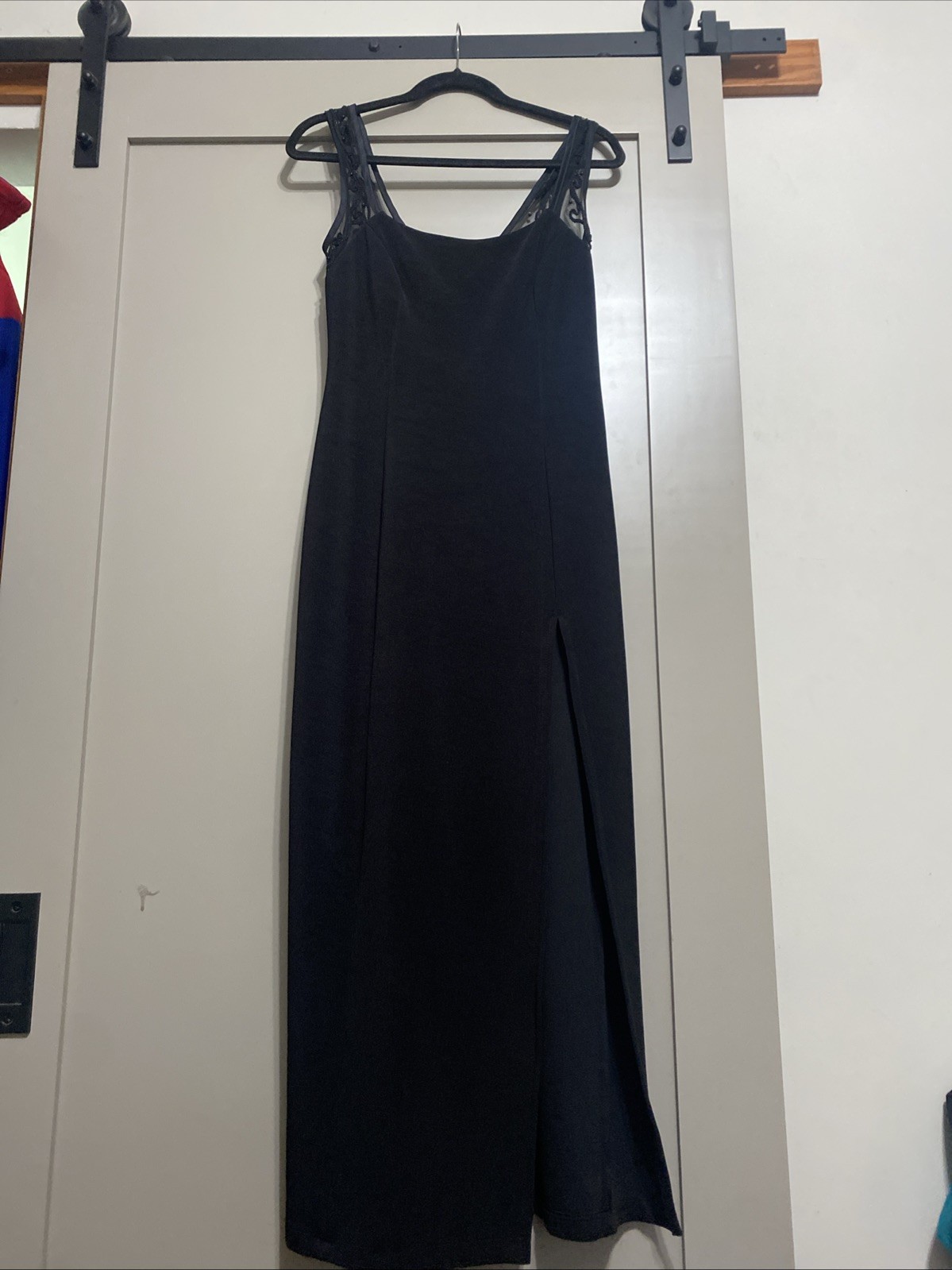 Vtg 90’s Bari Jay Black Maxi Gown Lace Slit Whimsigoth Made In USA 7/8
