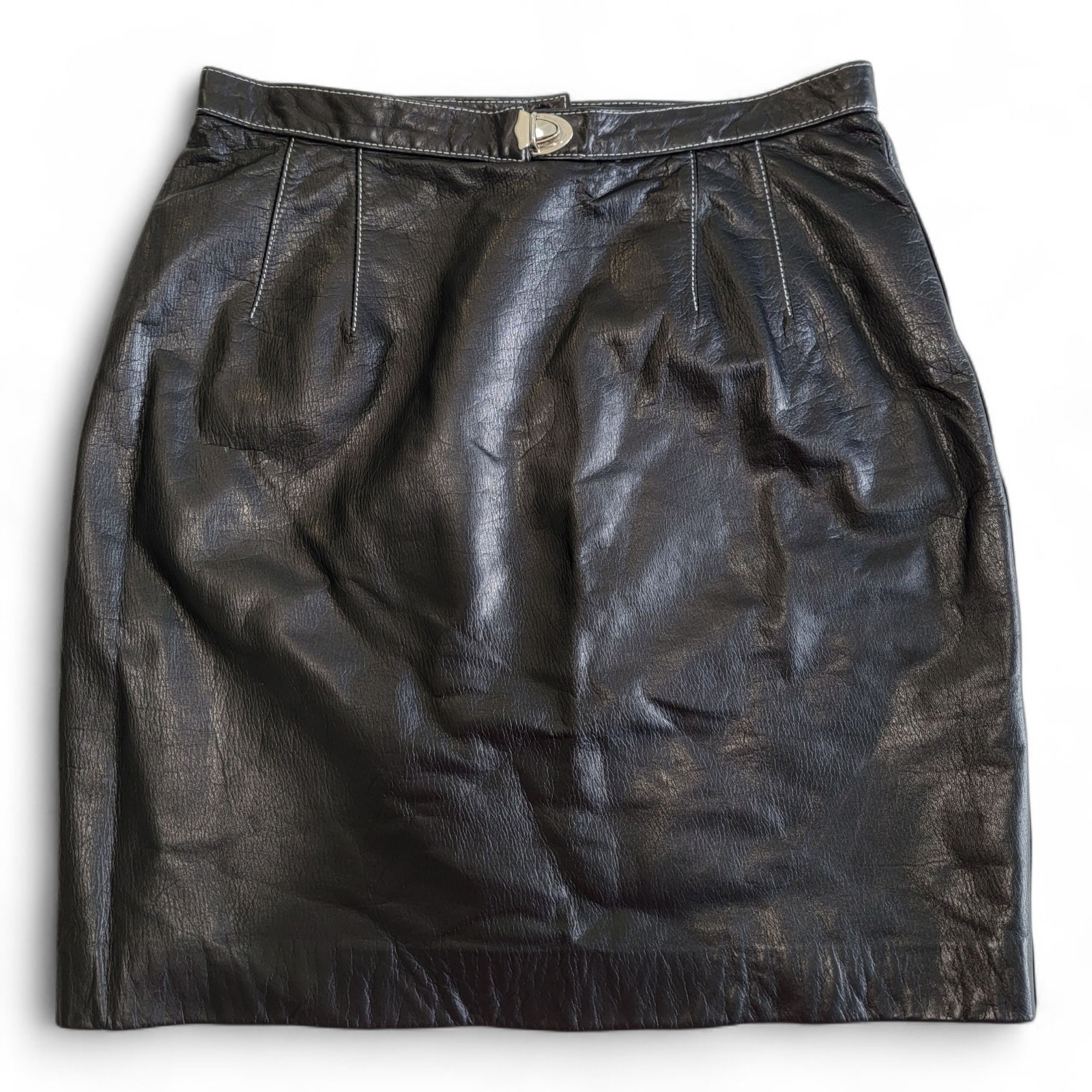 VTG Emanuel Ungaro Petit Mini Skirt Women Genuine Leather Black US 6 / Italy 40