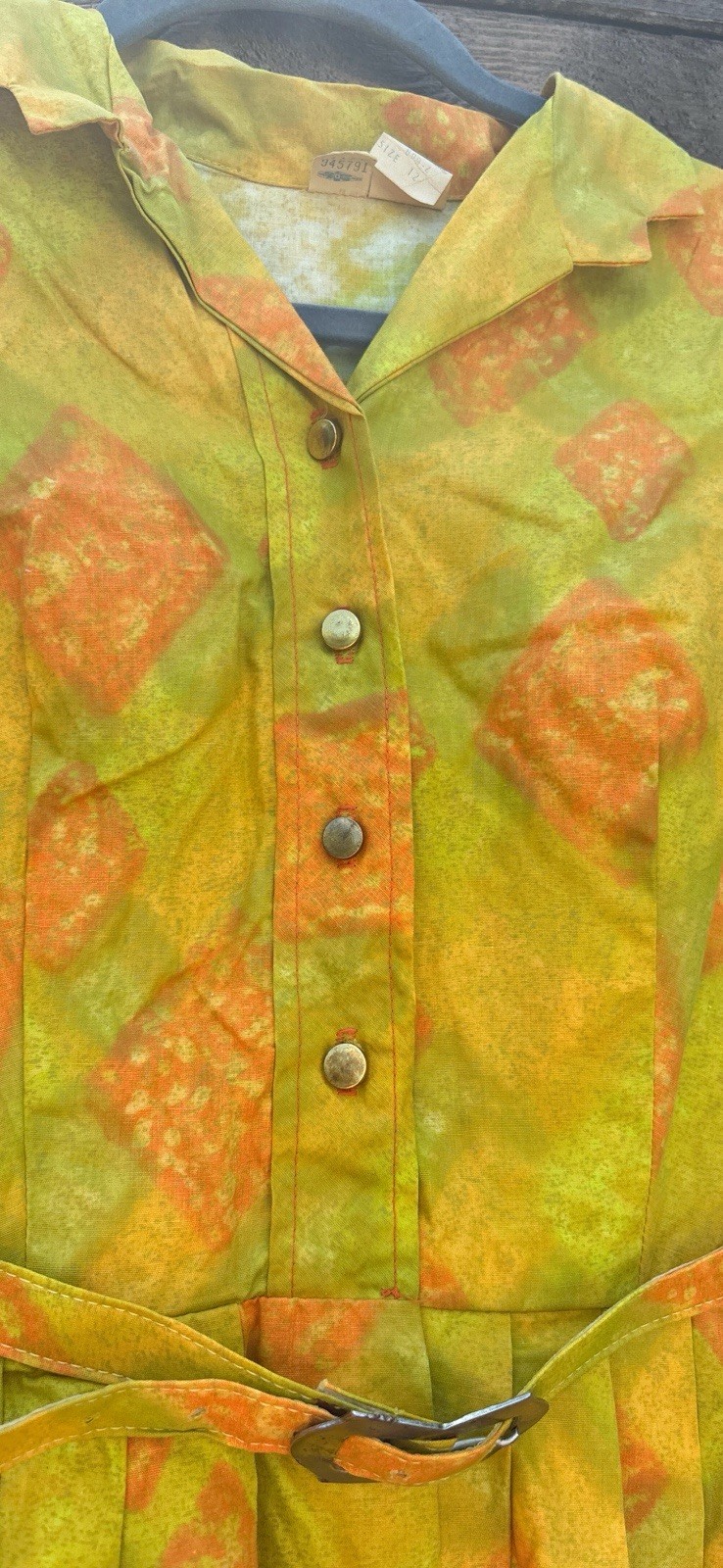 Vintage 1960s JACL Cotton Rayon Mod Shirtwaist Dress Green Orange Size 12
