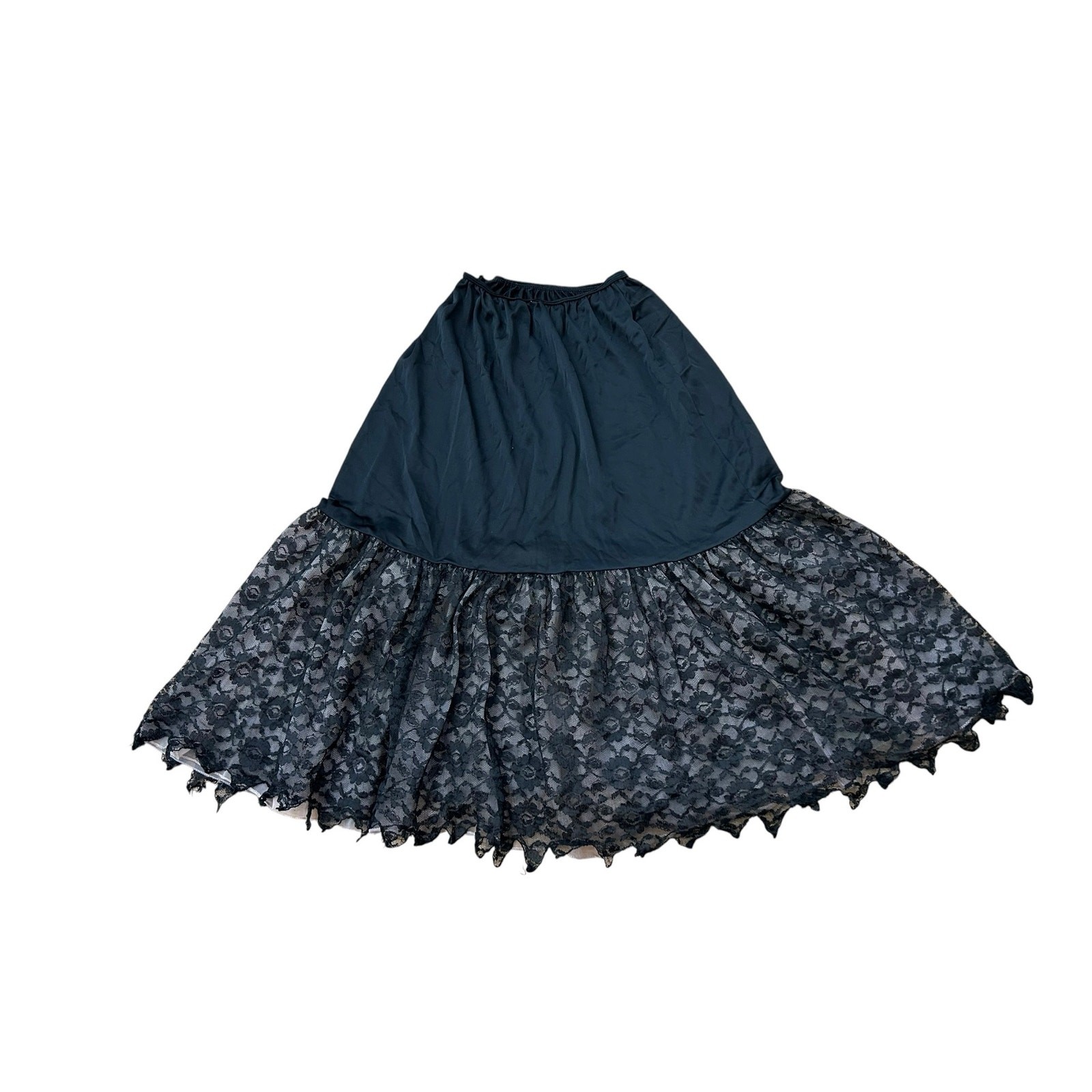 Vintage Black Lace Half Slip Petticoat Nylon Made USA XS S Goth Cottagecore ^