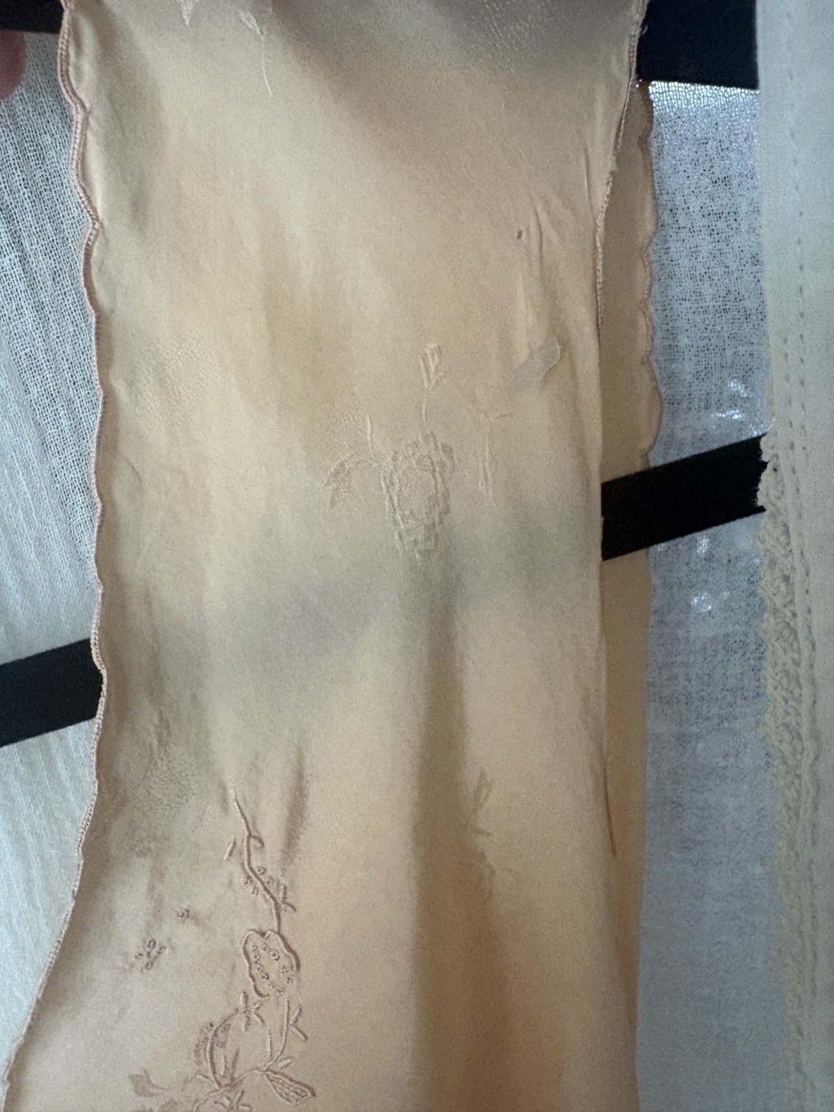 1930s Hand Made Embossed and Embroidered Silk Lace Art Deco Nightgown