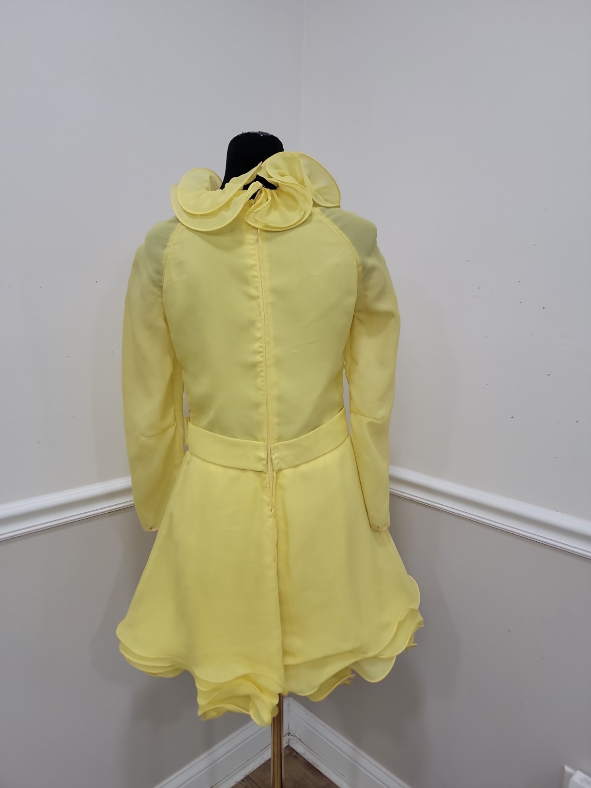 VTG 60&rsquo;s&rsquo;70s Pouponne Anvers Belgium Yellow Chiffon Ruffle Mini Dress Mod