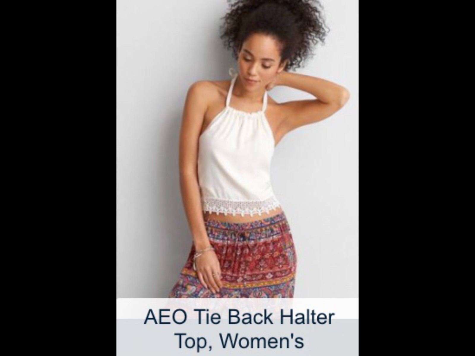 American Eagle CROCHET LACE Tie Back HALTER TOPS BOHO Print or Ivory Solid XXL