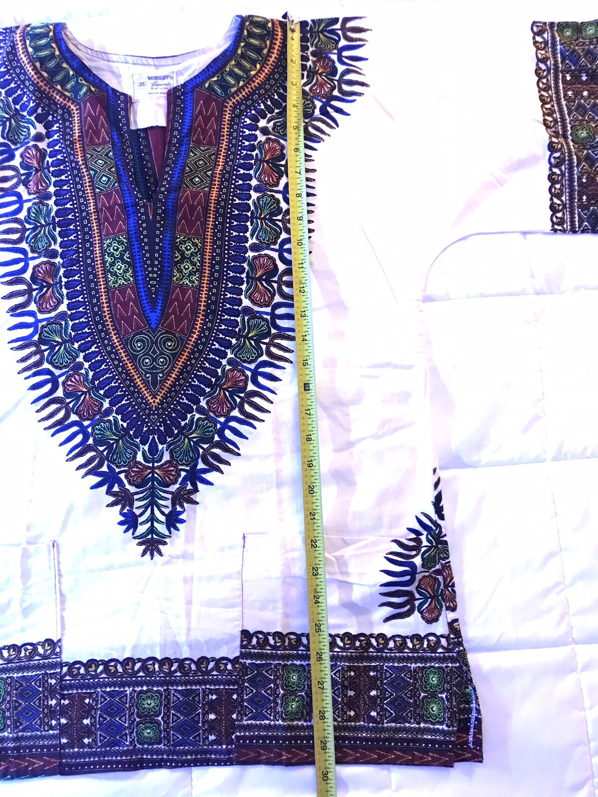 VTG BOHO HIPPIE Retro TUNIC TOP Modesto Jamaica Sz Medium Pockets