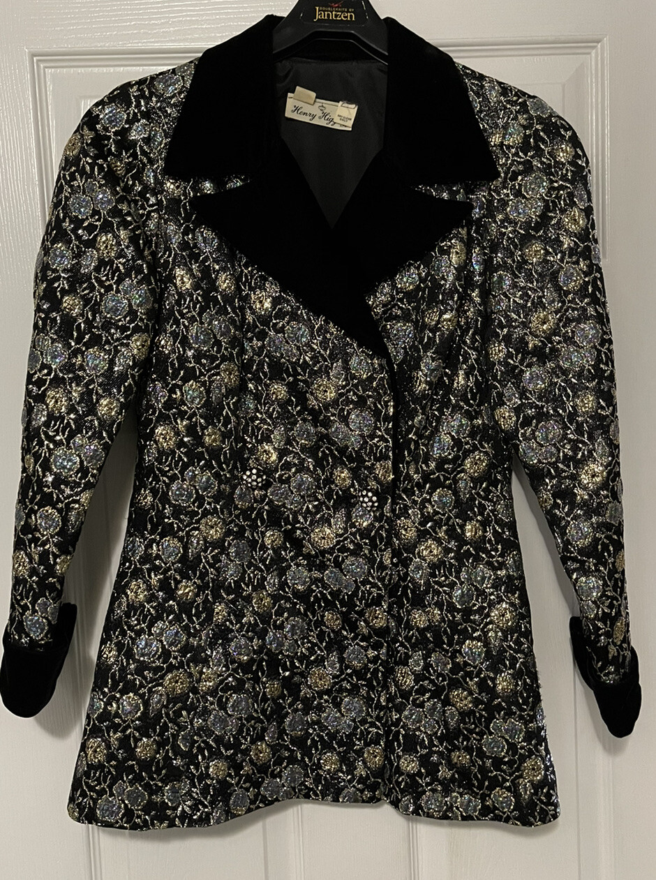 Vintage Henry Higgins Jacket Coat Women&rsquo;s Black and Gold Velvet Iridescent Sz S
