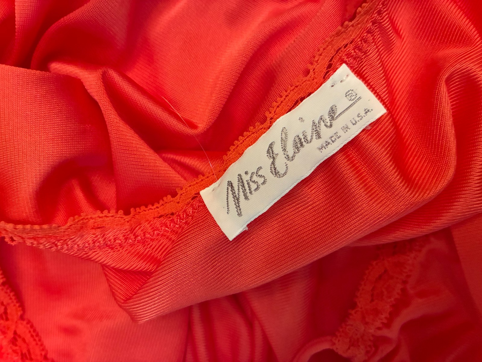 Vintage MISS ELAINE GRECIAN NIGHTGOWN Medium PEACH Orange Long Nylon Plunge Gown