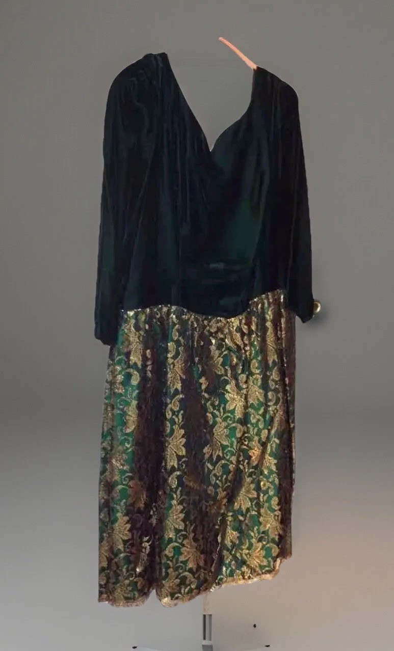 Vintage Glamor Emerald Taffeta /Velvet Party dress sz24W Midi Mint Condition!