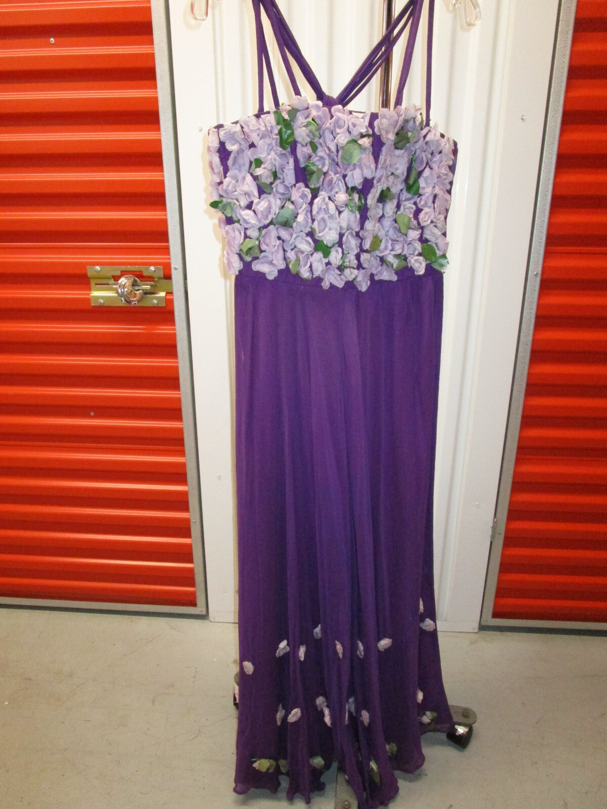 Vintage 50s CHIFFON ladies GARDEN ball gown dress PURPLE Lavendar FLOWER floral