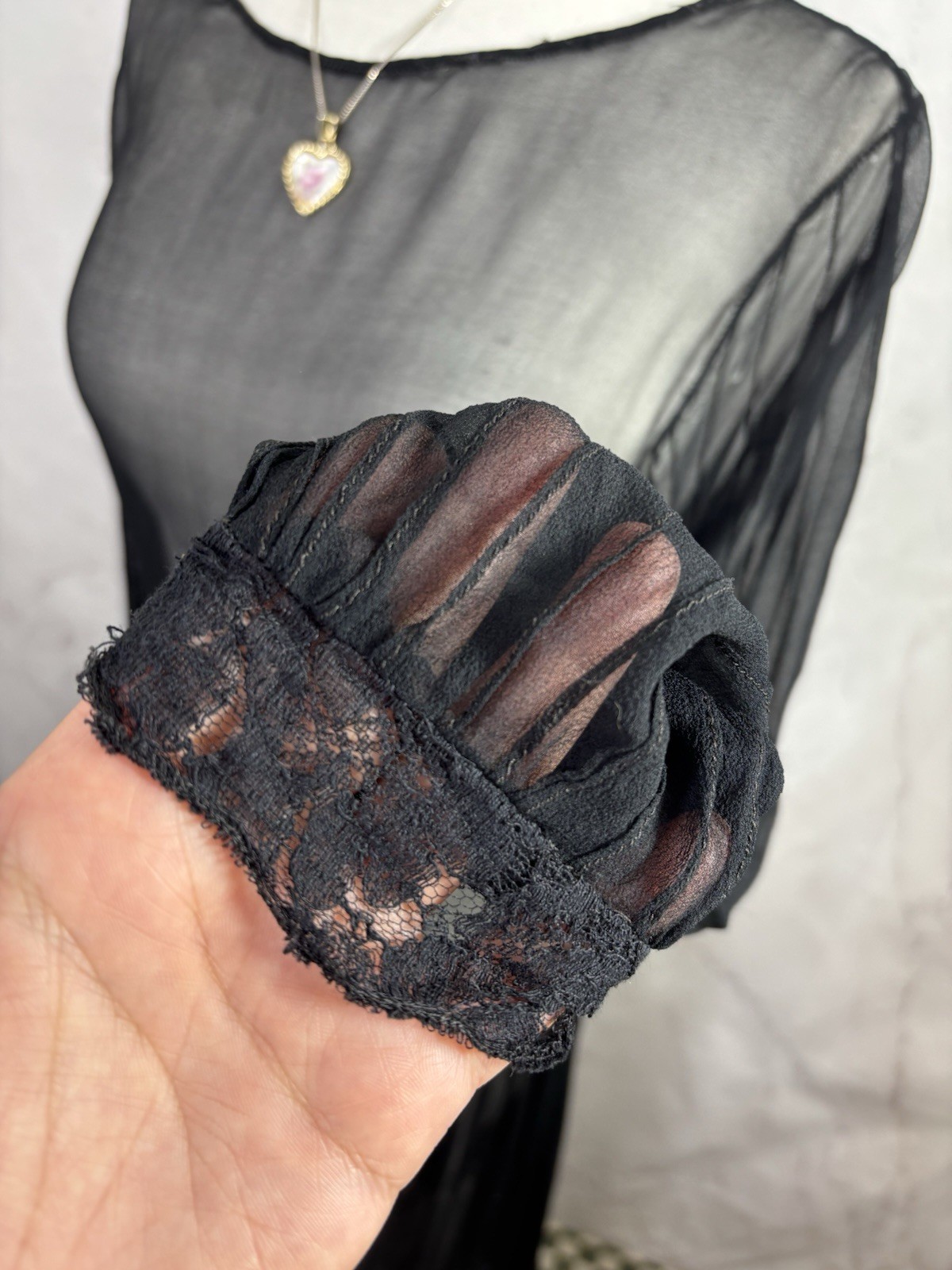 Antique 1920s Black Sheer Silk Chiffon Drop Waist Dress Art Deco Glam Vintage M
