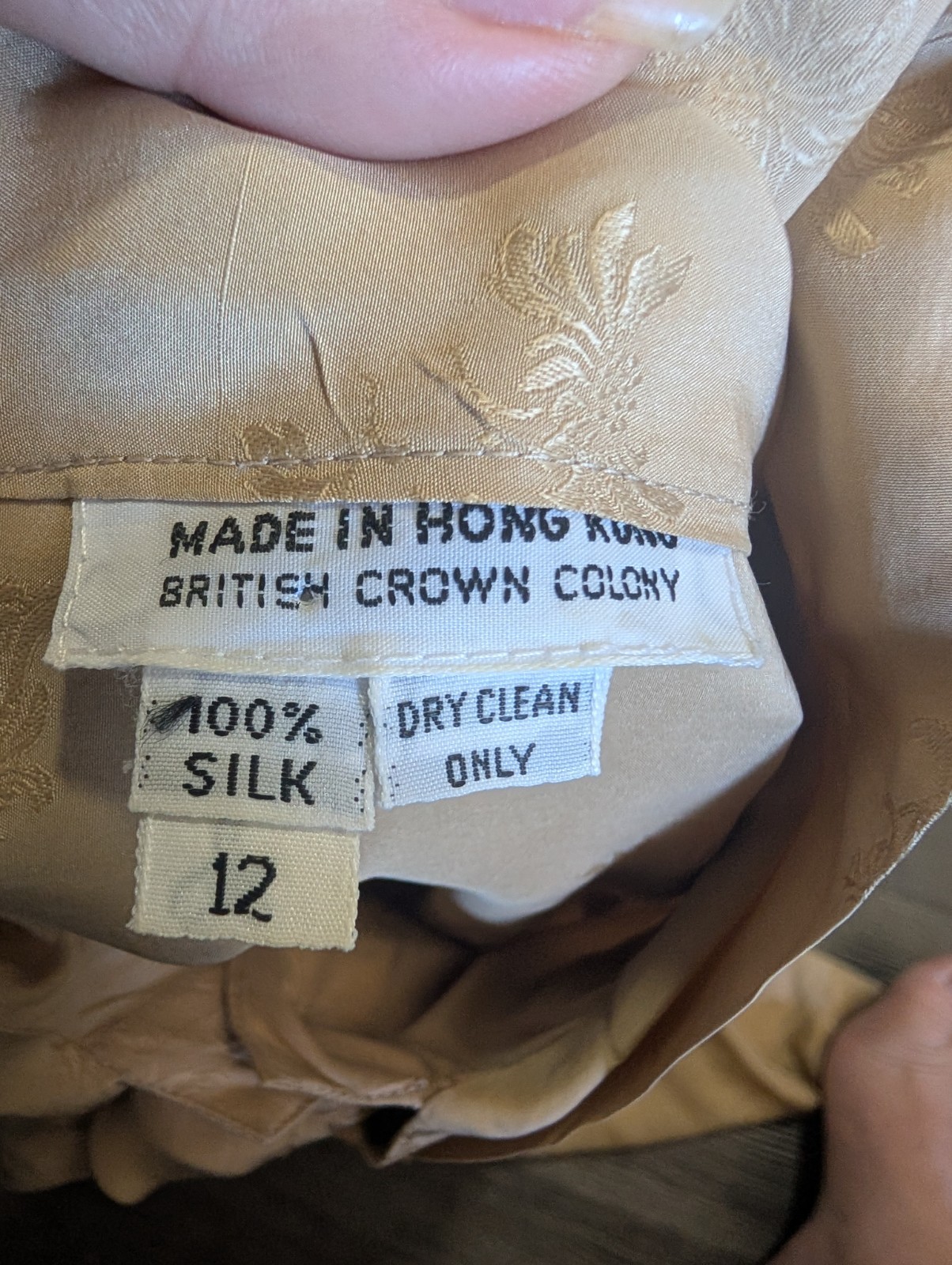 Vintage 1960s Silk Jacquard Blouse – Made in British Crown Colony Hong Kong –…
