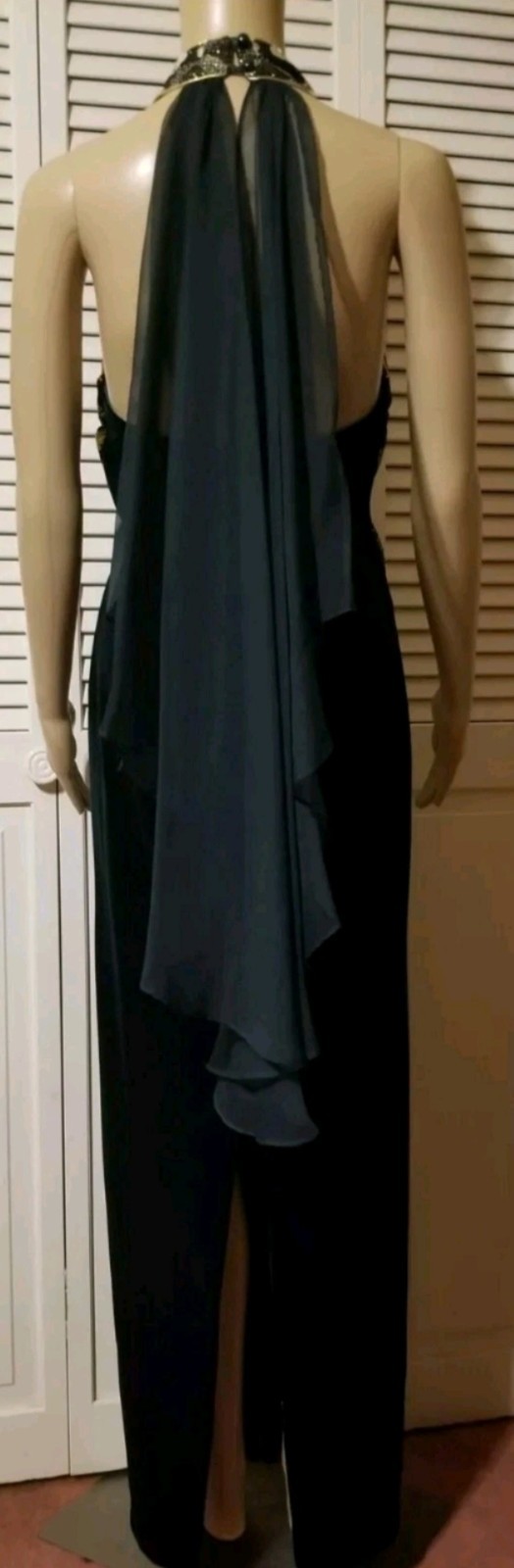 Vintage Aspeed Size Medium Formal Dress Green Velvet Gold Embroidered Sleeveless