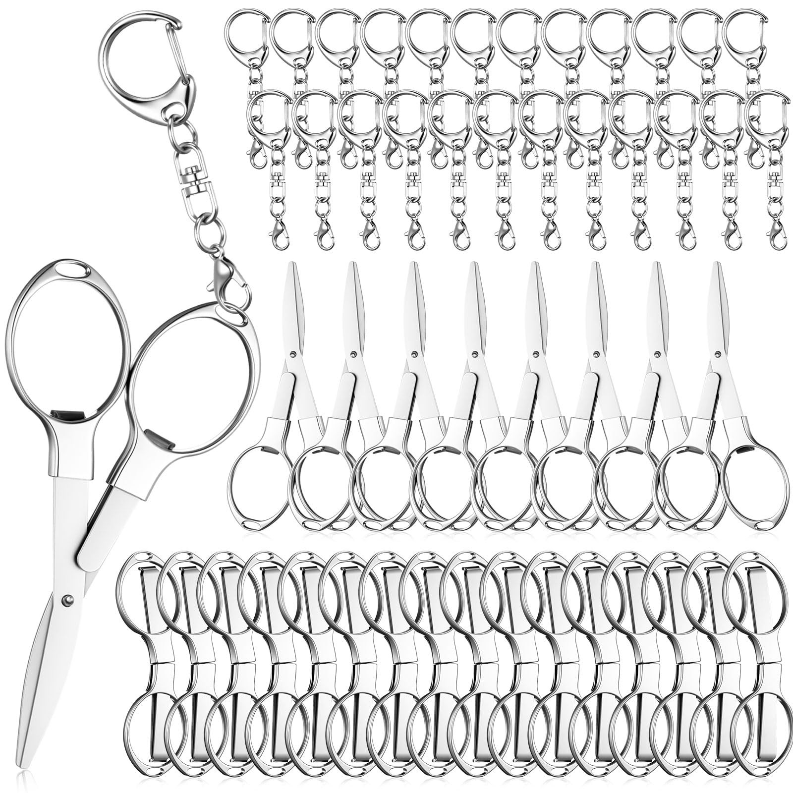 Lanties 24 Pcs Folding Stainless Steel Scissors with Keychains Portable Mini Bad