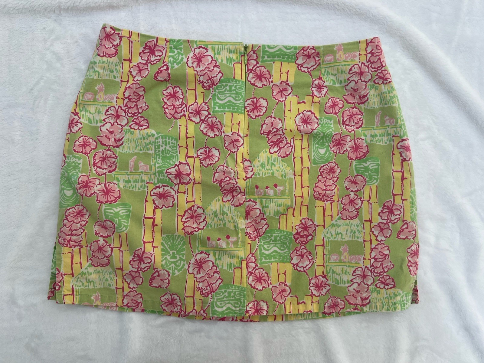 VTG 90s Lilly Pulitzer Mini Skort Lime Green Pink Flowers Tiki Summer Bow S 10
