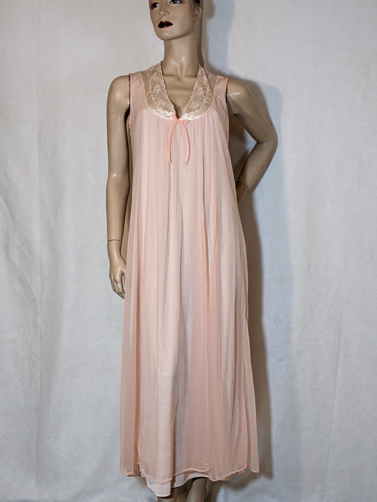 Vintage Peach Double Layer Chiffon Free Bust Lingerie Dress Nightgown