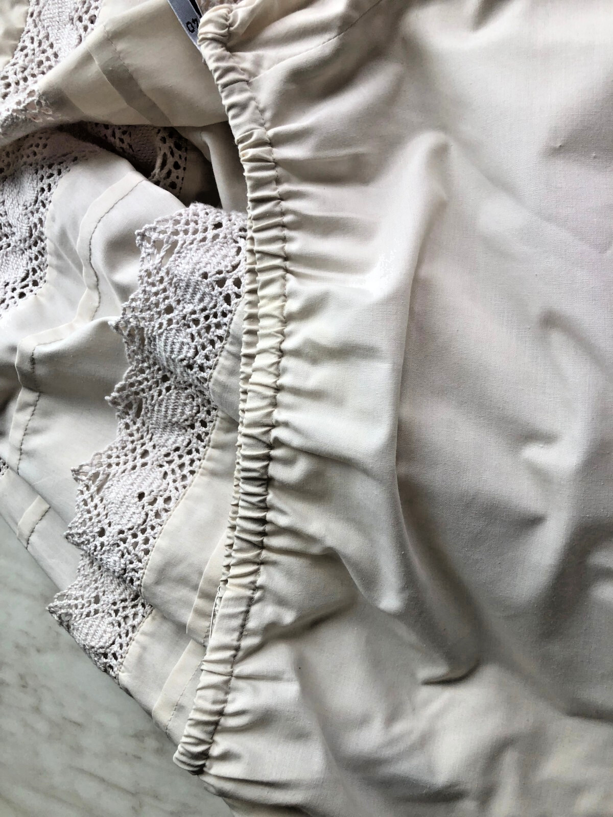 vintage petticoat eyelet embroidery waistband with elastic size 38 40 beige natural long