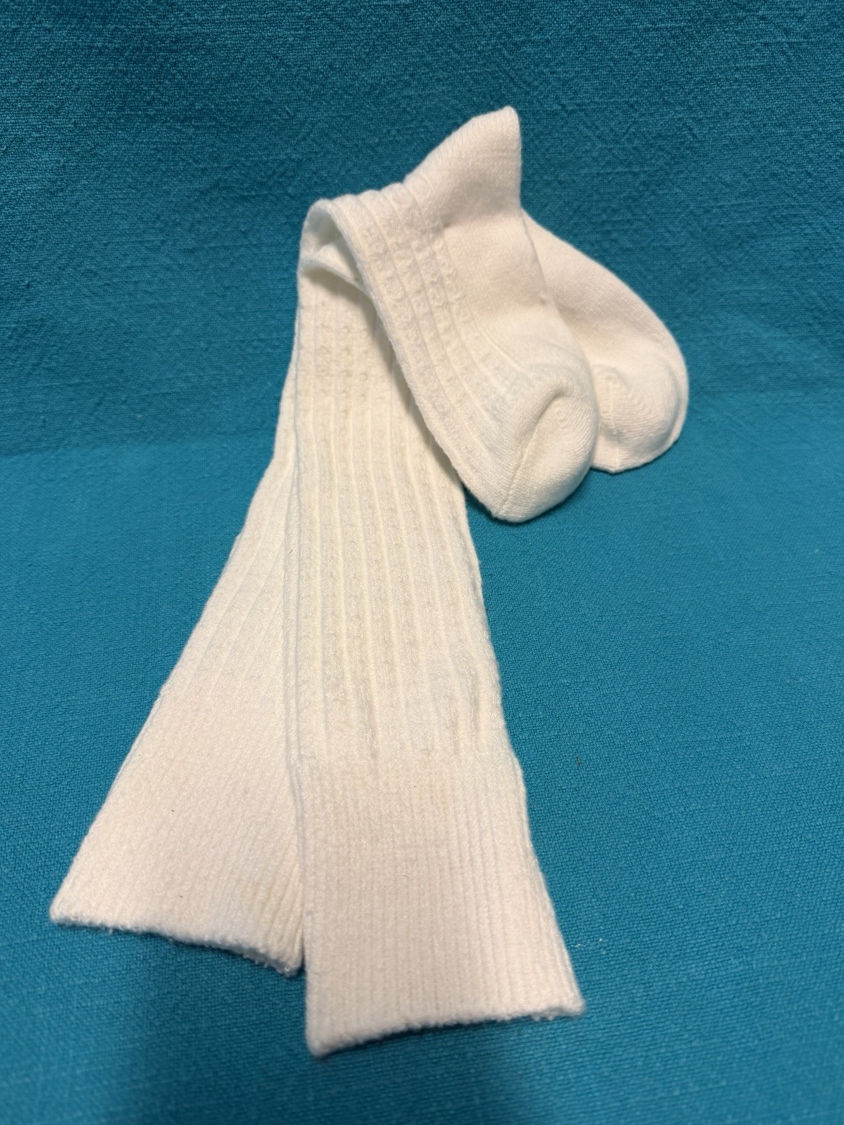 VTG Socks Hosiery 80&rsquo;s Cable Knit NOS 9-11 White USA Stocking School Girl 21&Prime;.