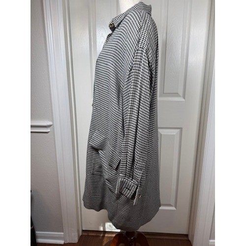 Bill Blass Vintage 90s Houndstooth Knit Shirtdress Black White Gold Button Sz 12